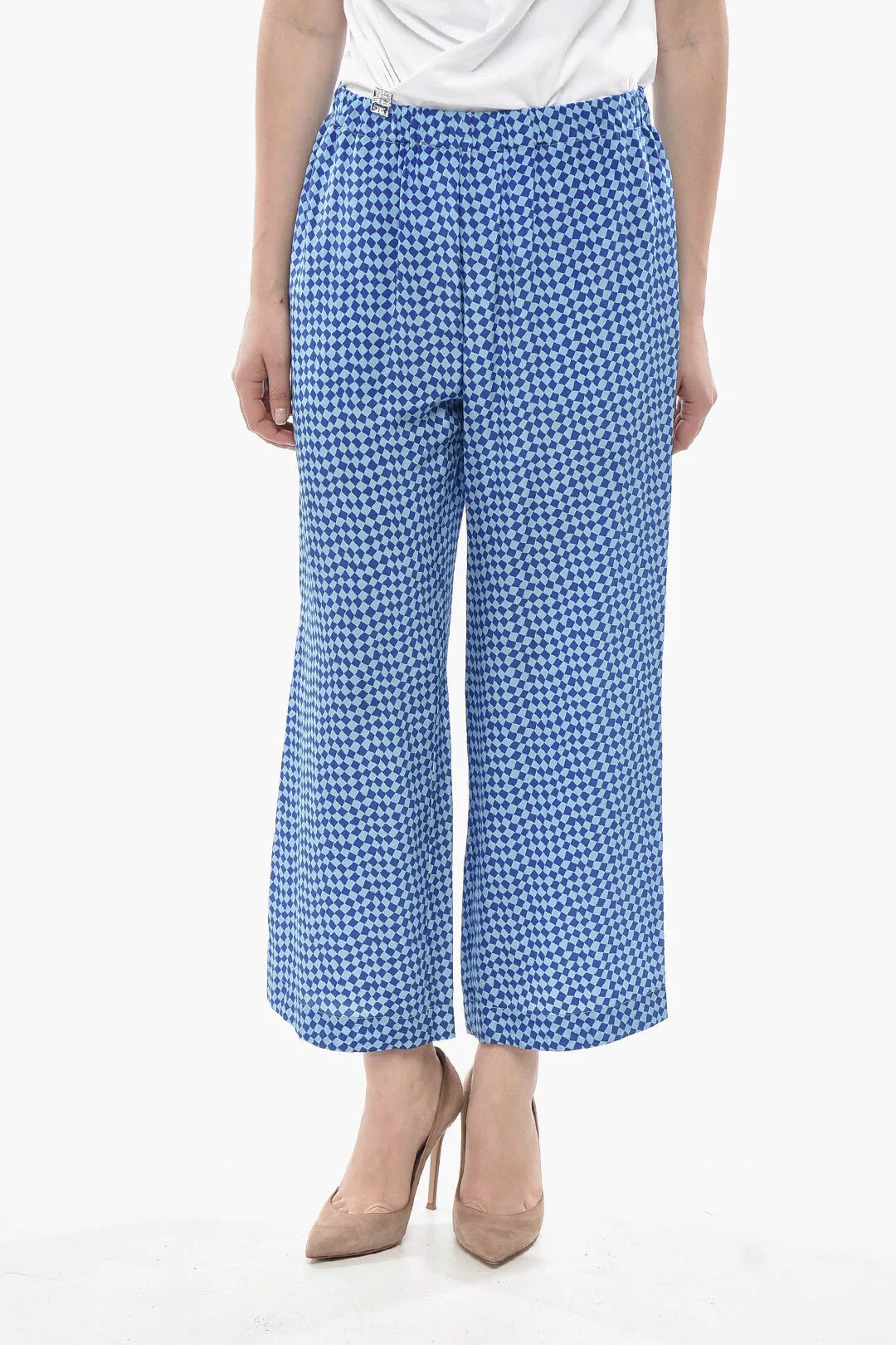 Marni og1mm0326 Pure Silk Checked Pant in Blue Size 30" / US 8 / IT 44 - 1 Thumbnail