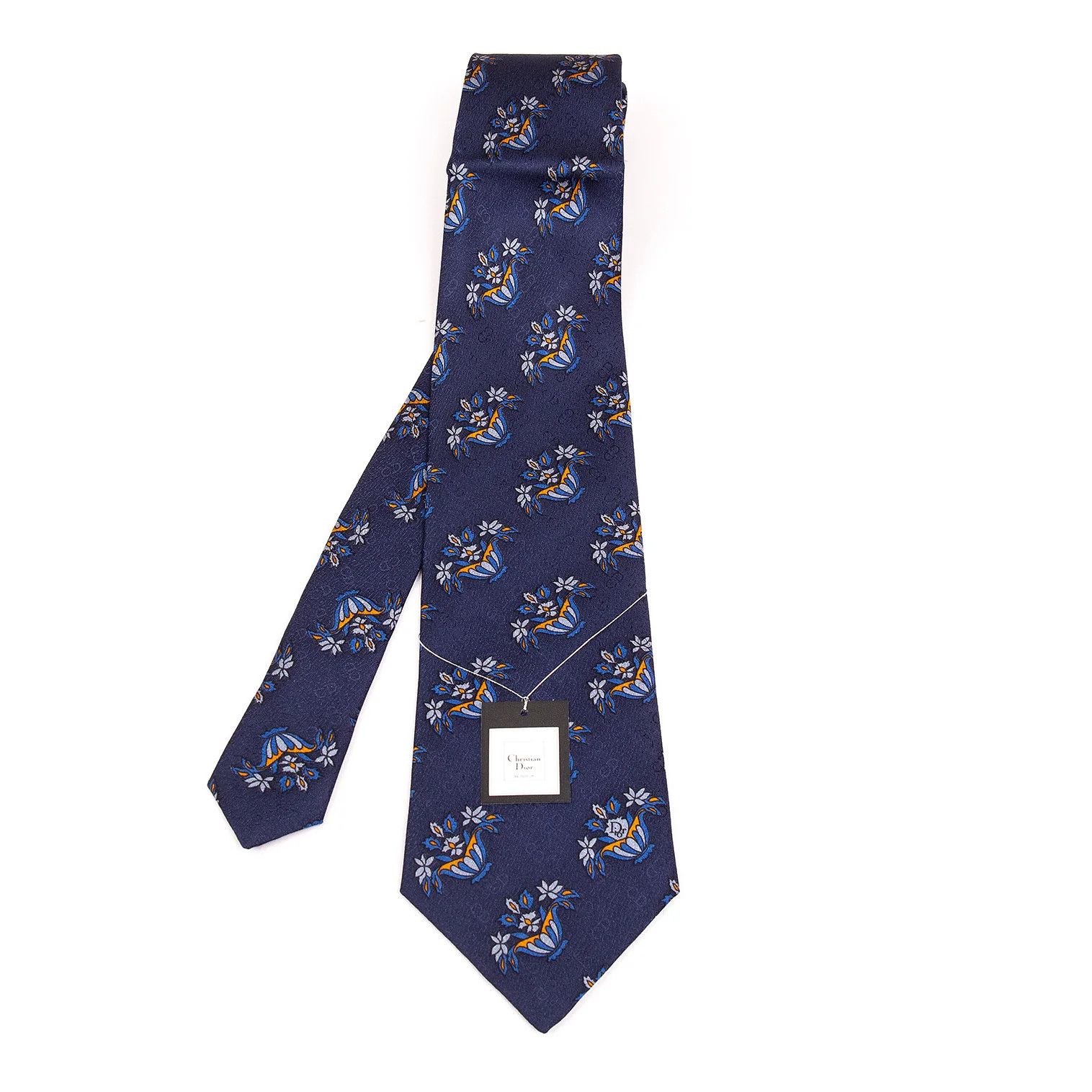 Dior Floral Print Tie in Navy and Light Blue Size ONE SIZE - 1 Thumbnail