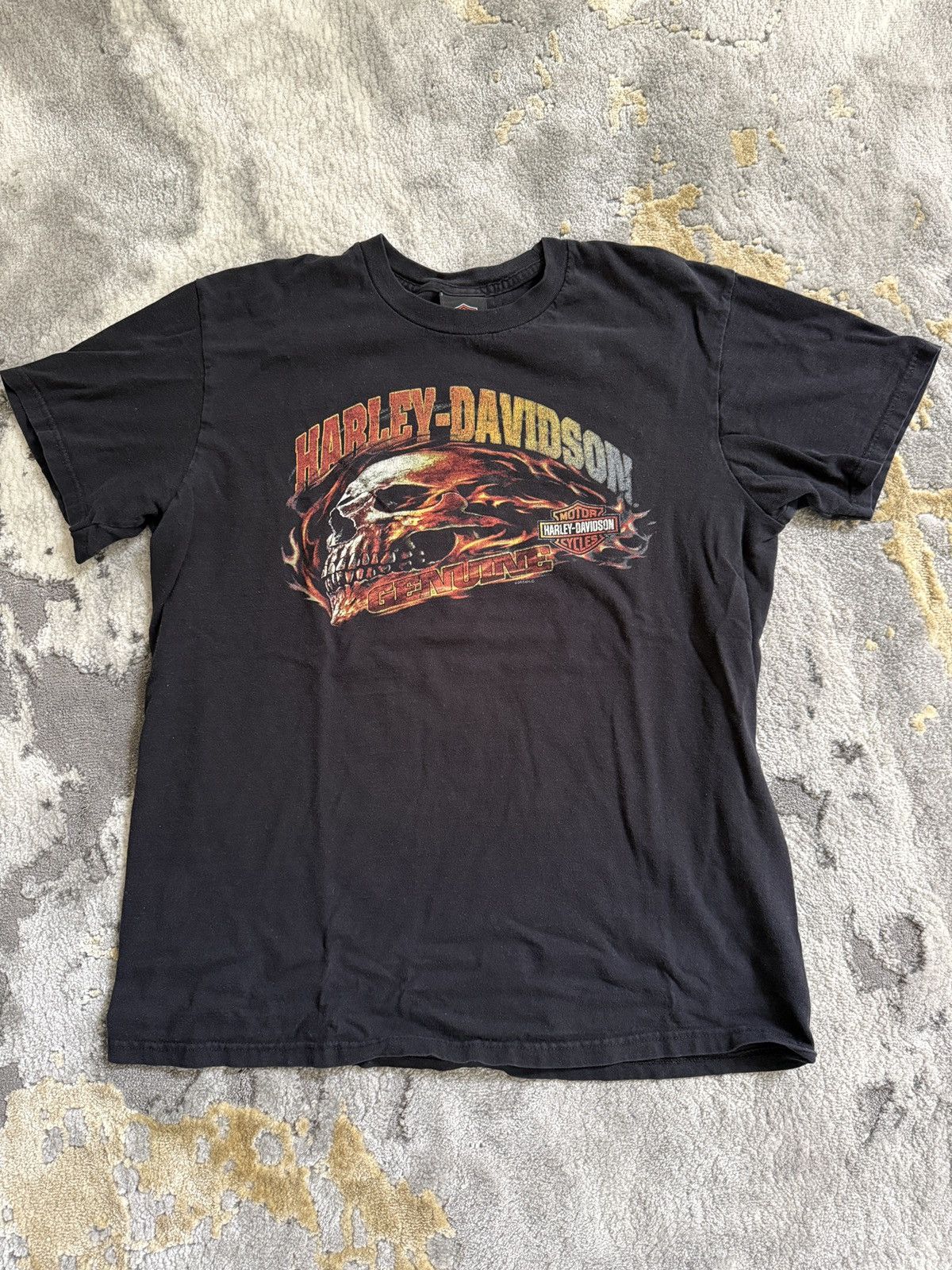 Vintage 2014 Harley Davidson Flame Skull T Shirt