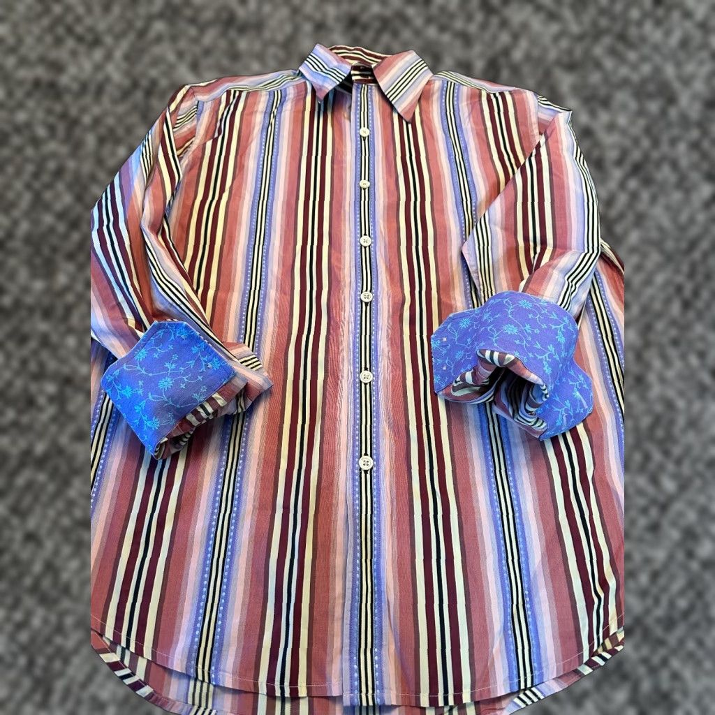 VINTAGE ROBERT GRAHAM FLIP CUFF STRIPE PAISLEY LS BUTTON UP SHIRT MENS SZ L BIN V