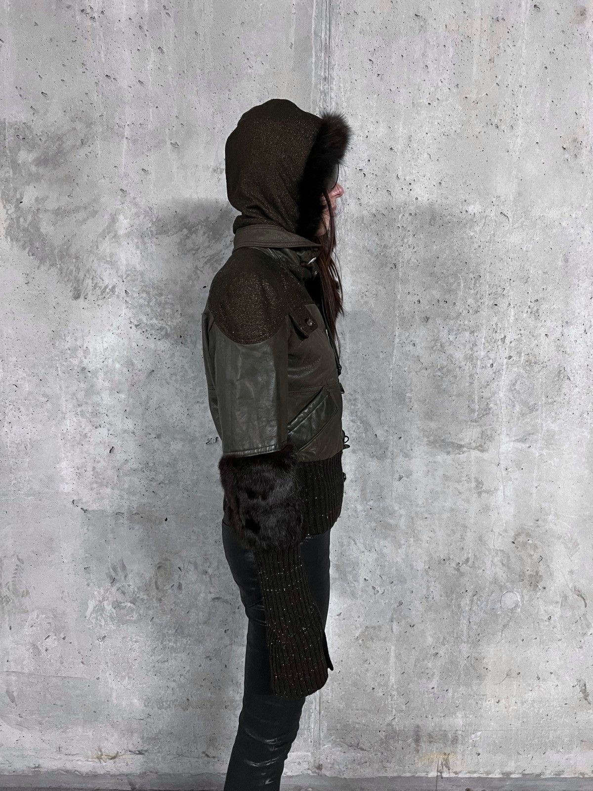 If Six Was Nine Made in Italy Genuine Leather Faux Fur Hood Vintage Jacket Size M / US 6-8 / IT 42-44 - 6 Thumbnail