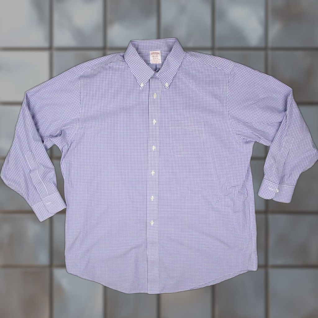Brooks Brothers VINTAGE? No, not vintage. Brooks Brothers Madison Dress Shirt Mens 17.5 34 Purple Button Up Supima Blend Size 34R - 1 Thumbnail