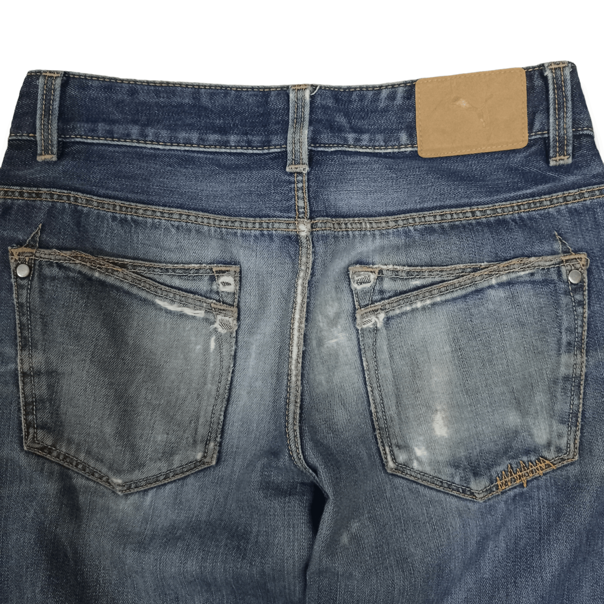 Puma Vintage Puma Blue Wash Rip Destroyed Style Jeans 29x31 Size US 29 - 8 Thumbnail