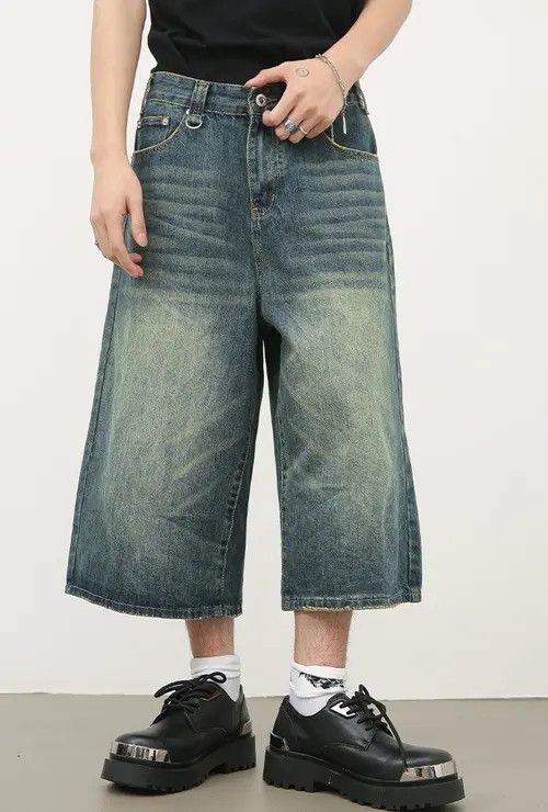 Japanese Brand × Jean Washed vintage distressed straight denim shorts Size US 32 / EU 48 - 4 Thumbnail