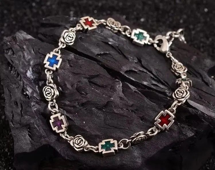 Jewelry Sweet Rose Flower Cross Shiny Colorful Crystal Bracelet Size ONE SIZE - 1 Thumbnail