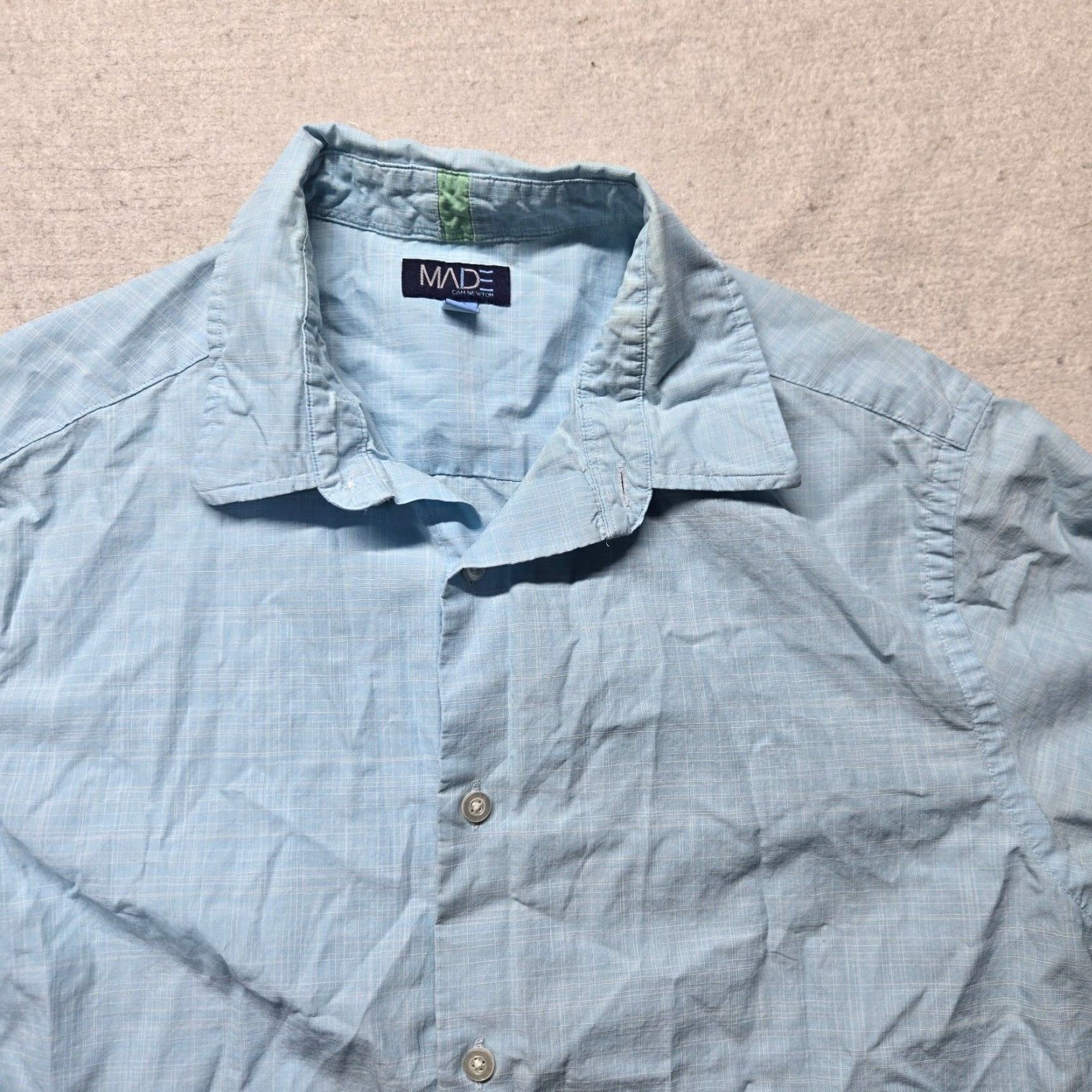 Vintage Vintage Cam Newton Made Solid Light Blue Short Sleeve Button-Up Shirt Adult Men M Size 40R - 2 Thumbnail