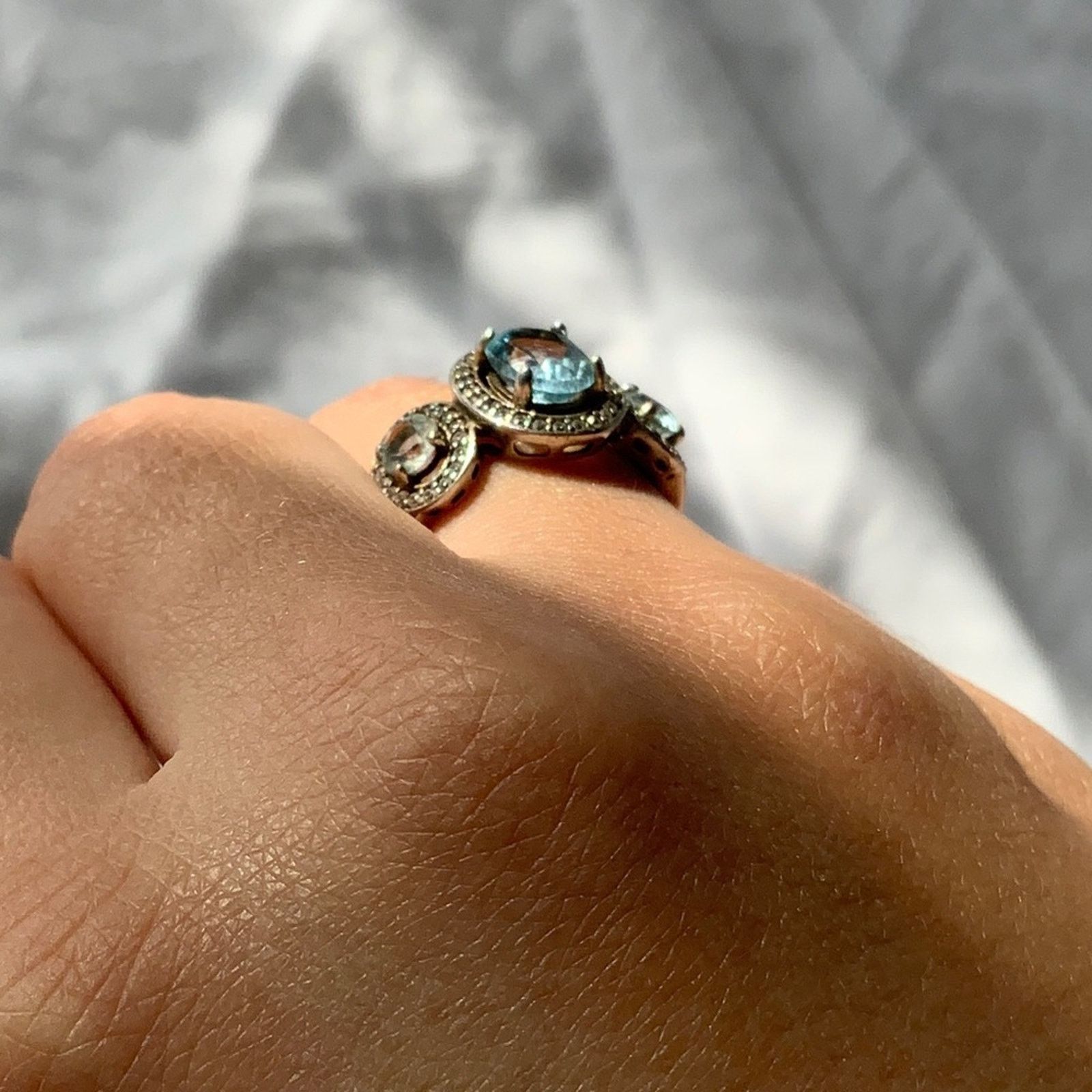 Other Silver 925 ring with Aquamarine & Topaz stones Great Gift Size ONE SIZE - 2 Thumbnail