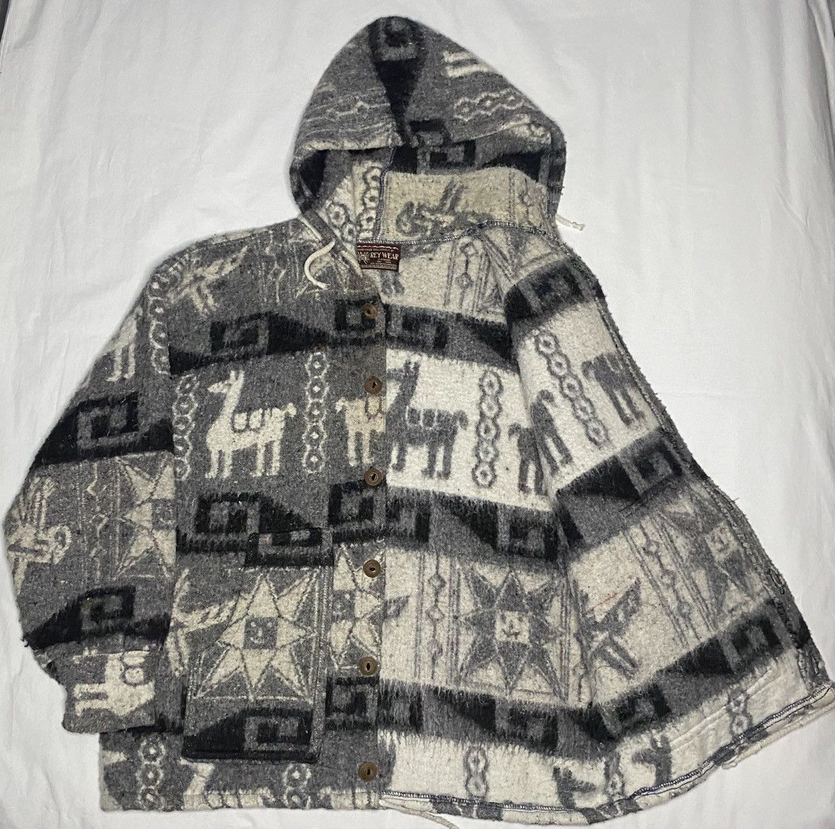Other Vintage Rey Wear Hooded Sweater 100% Wool Hand Made Ecuador Size US XL / EU 56 / 4 - 4 Thumbnail