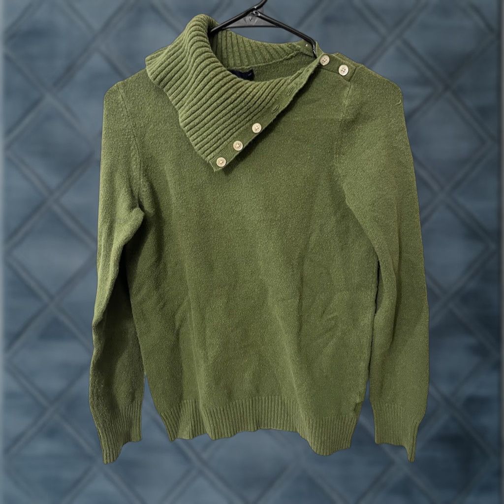 Gap VINTAGE Gap Green Sweater Turtleneck Women’s Small Cotton Button Pullover Fall Winter Size S / US 4 / IT 40 - 1 Thumbnail