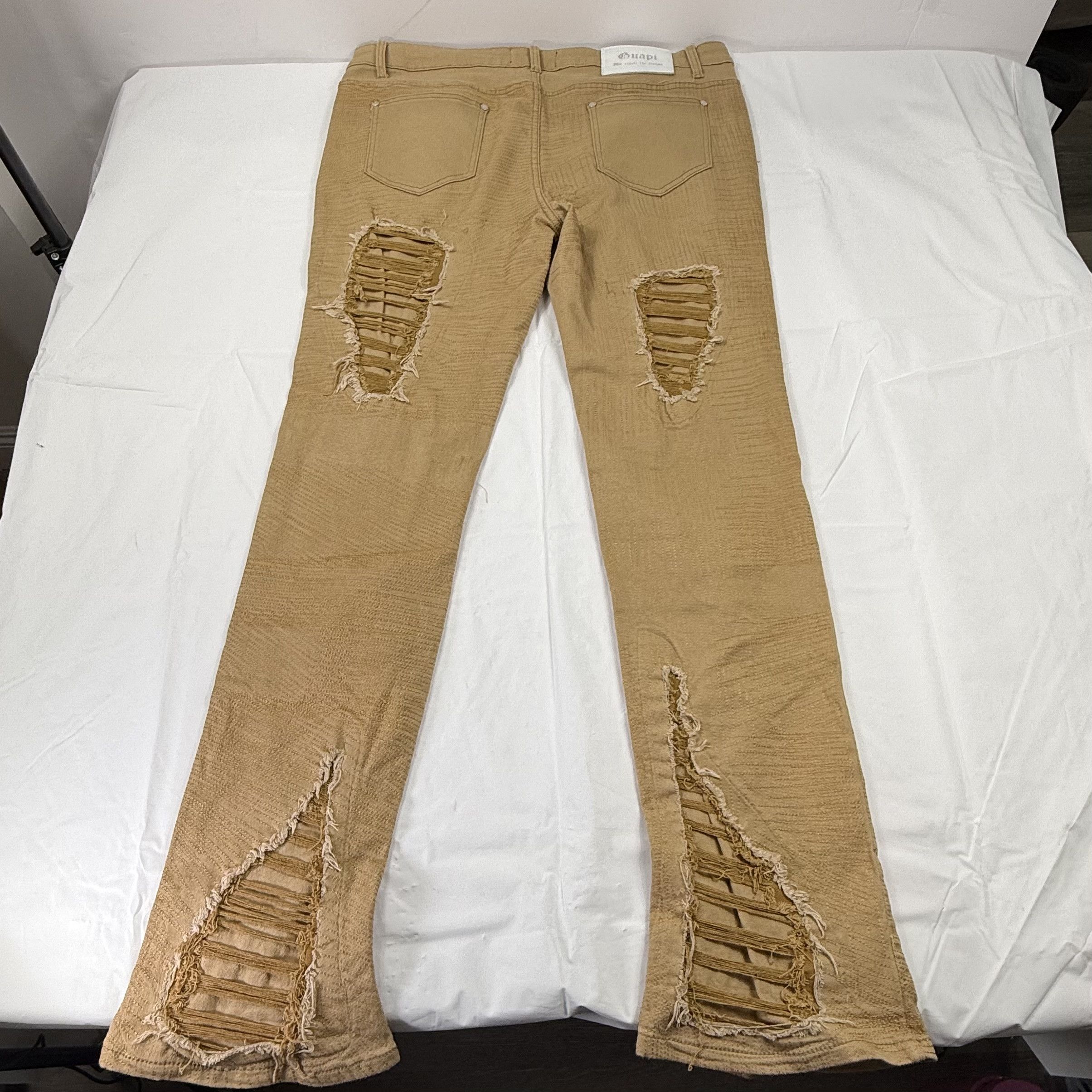 GUAPI Guapi Mens Tan Distressed Textured Flare Jeans Size 40 Khaki Size US 40 / EU 56 - 7 Thumbnail