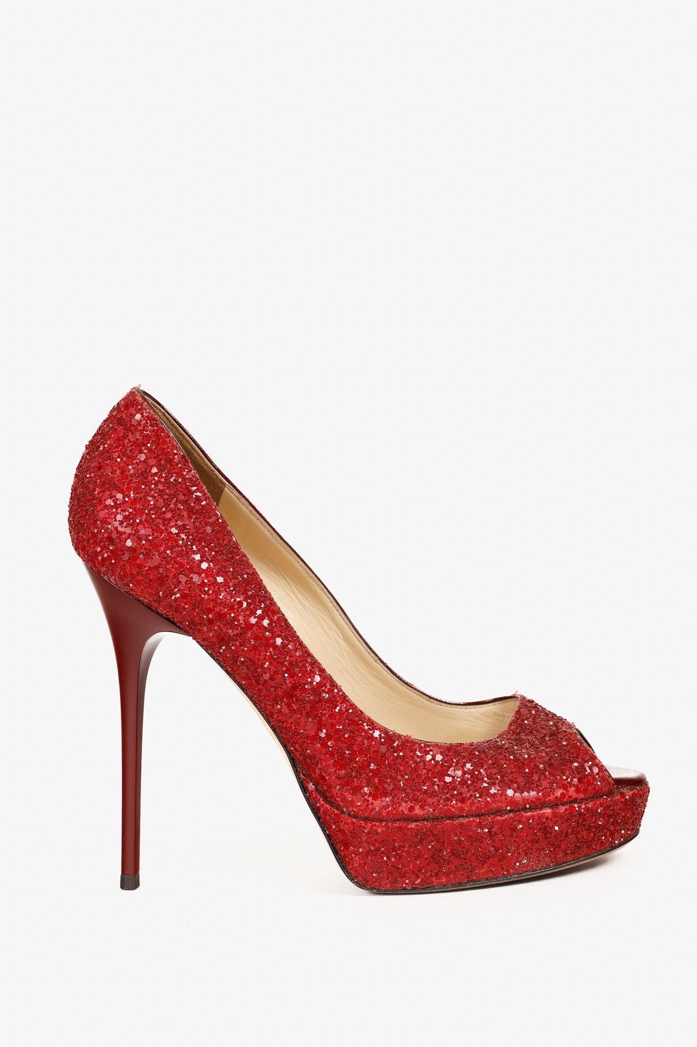 Jimmy Choo Jimmy Choo Crown Red Coarse Glitter Platform Pumps Size US 7 / IT 37 - 1 Thumbnail