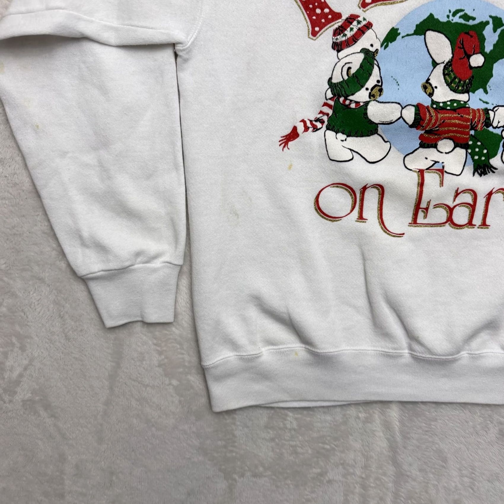 Tultex VINTAGE Tultex Peace On Earth Sweatshirt Mens Large White Christmas Graphic 90s Size US L / EU 52-54 / 3 - 7 Thumbnail