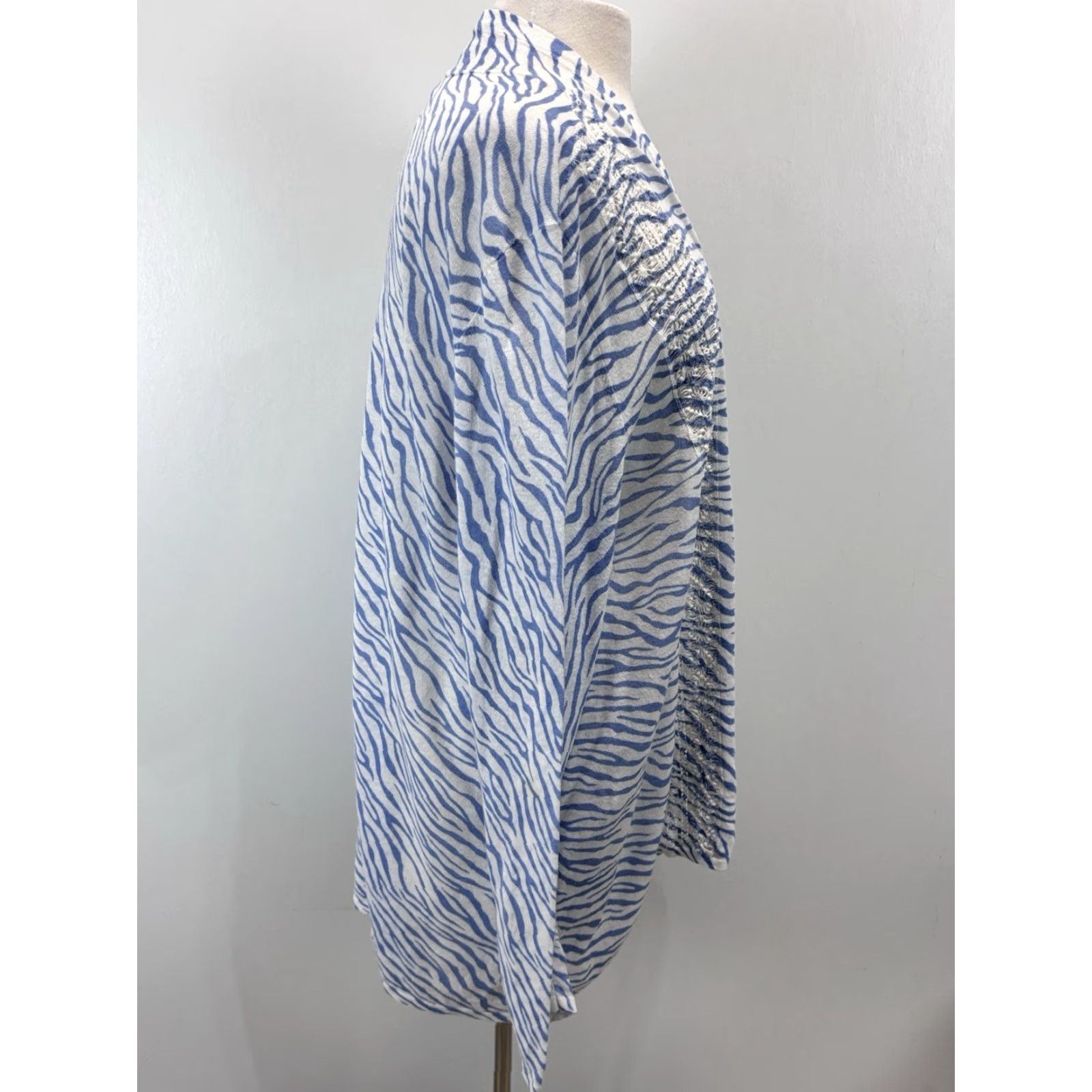 Vintage Chico's Coastal Cardigan Women 2XL Linen Blend Zebra White Blue Womens Size XXL / US 16-18 / IT 52-54 - 4 Thumbnail