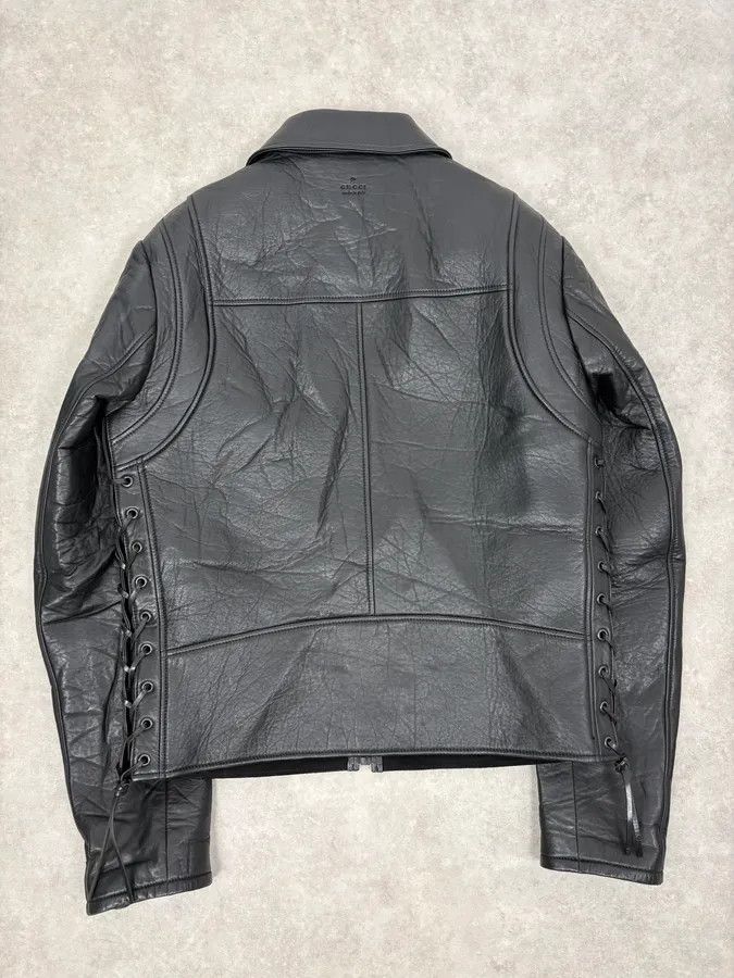 Gucci 2010s Gucci Black Laced Biker Leather Jacket Size US M / EU 48-50 / 2 - 6 Thumbnail