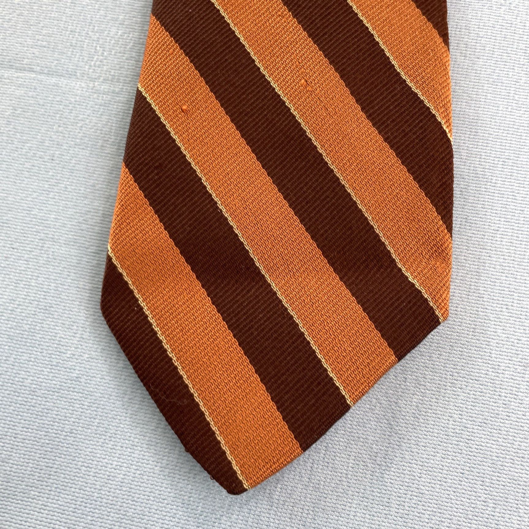 Vintage VINTAGE Handmade Silk Repp Tie Deco Stripe Necktie Brown Orange 58" One Size Mens Size ONE SIZE - 7 Thumbnail