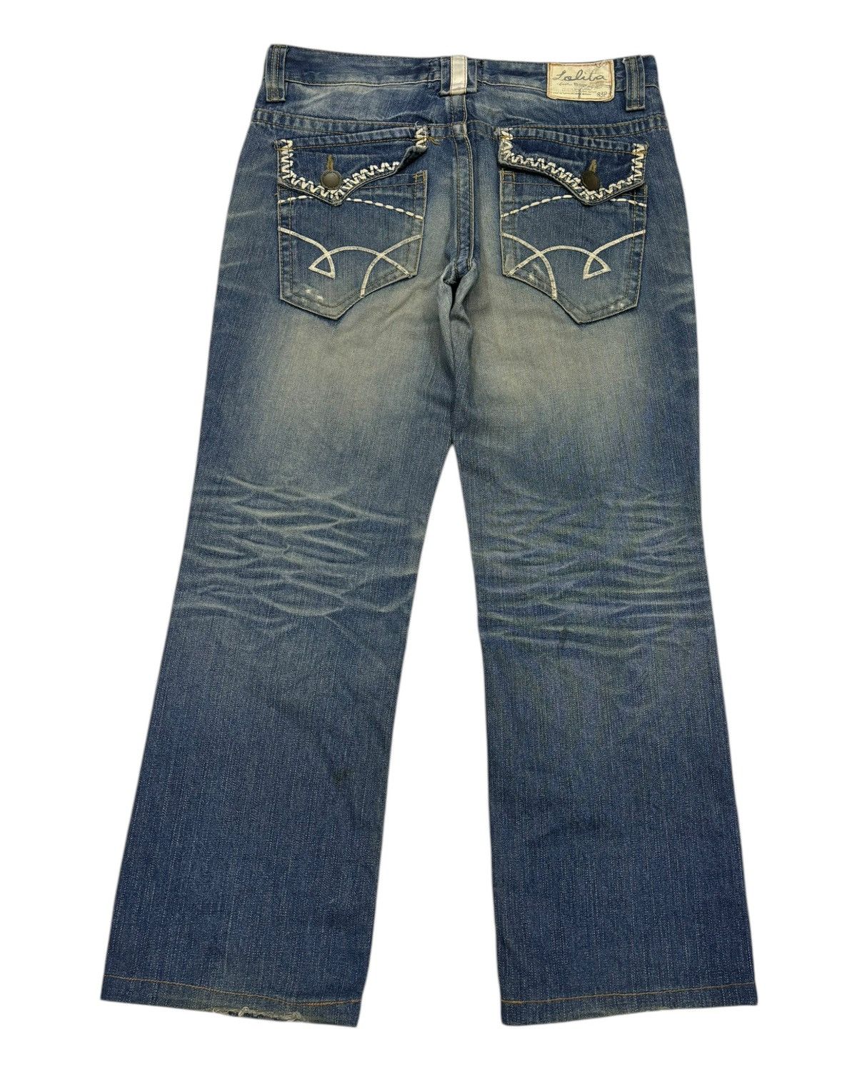 Japanese Brand × Tornado Mart Baggy Jeans Cropped Lolita Yoshitomo Nara Distressed Denim Size US 35 - 2 Thumbnail