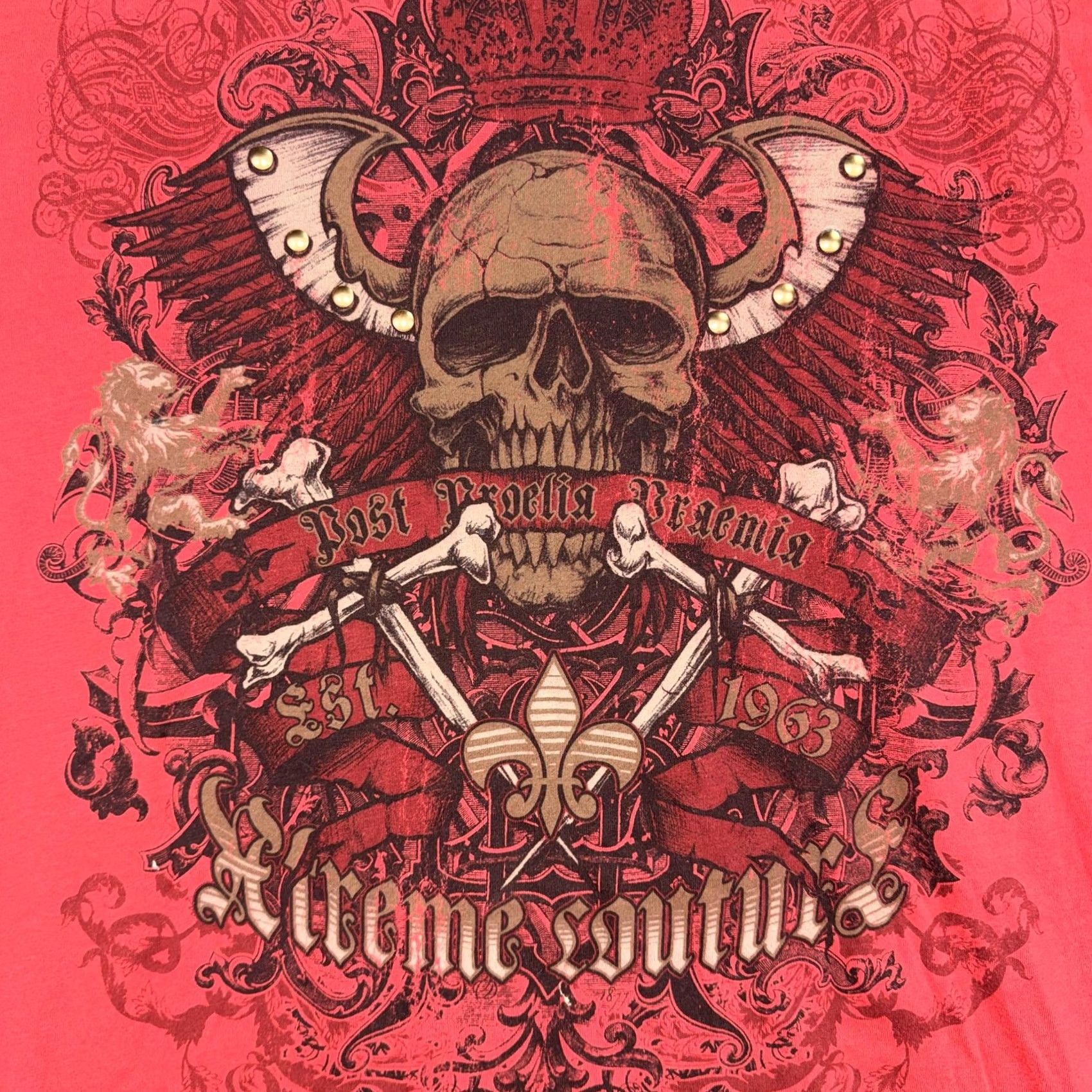 Vintage Xtreme Couture Shirt Mens Large Red Skull Crossbones Gothic Biker Graphic Tee Size US L / EU 52-54 / 3 - 5 Thumbnail