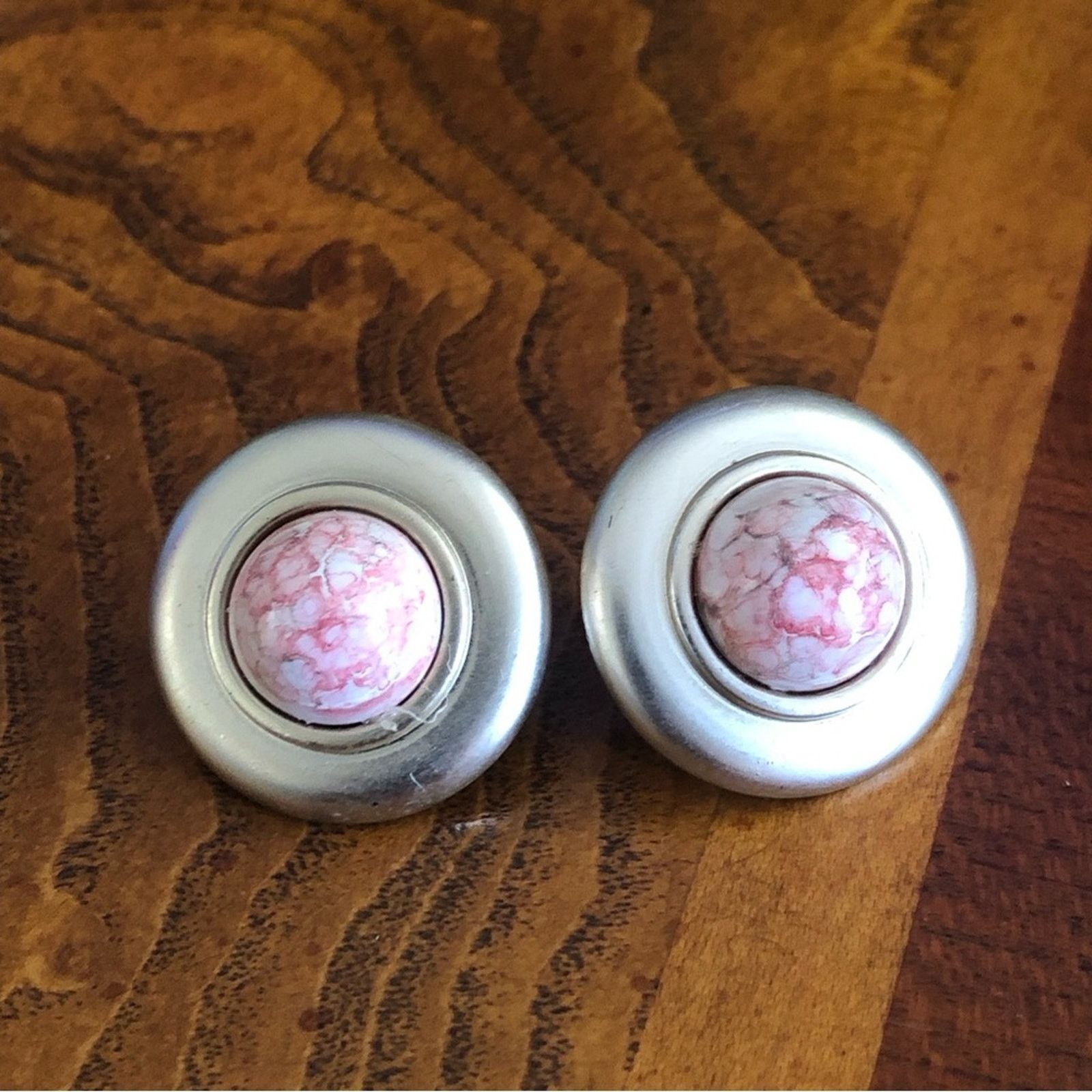 Jewelry Pink marble cabochon matte silver pierced earrings Size ONE SIZE - 3 Thumbnail