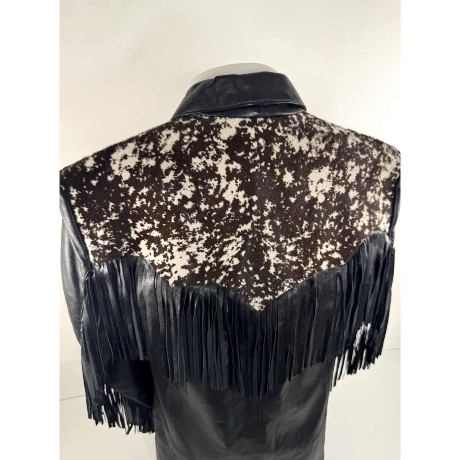 Vintage MICHAEL HOBAN Fringe LEATHER Western Cowhide 40 Blazer Jacket - EXCELLENT Size 40R - 6 Thumbnail