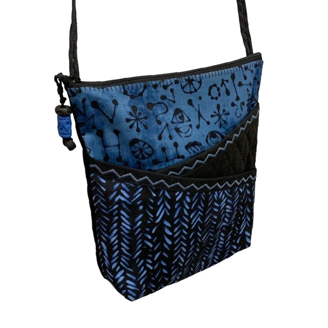 D.Exterior Crossbody Purse Bag Blue Black Boho Print Exterior and Interior Pockets Women Exterior Color Blue Crossbody Style Crossbody 10"h x 9"l Strap Drop 25" Size ONE SIZE - 3 Thumbnail