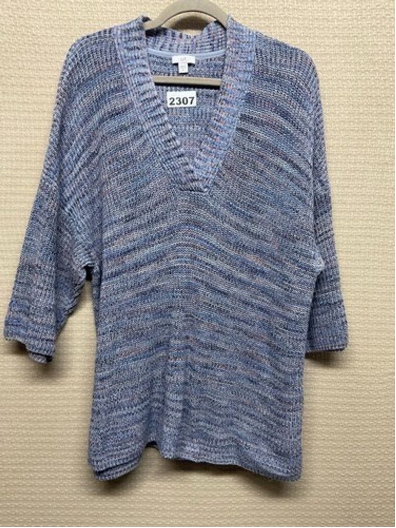 J. Jill J. Jill Blue Pointelle Cotton V-Neck Sweater Women XLarge Size XL / US 12-14 / IT 48-50 - 1 Thumbnail
