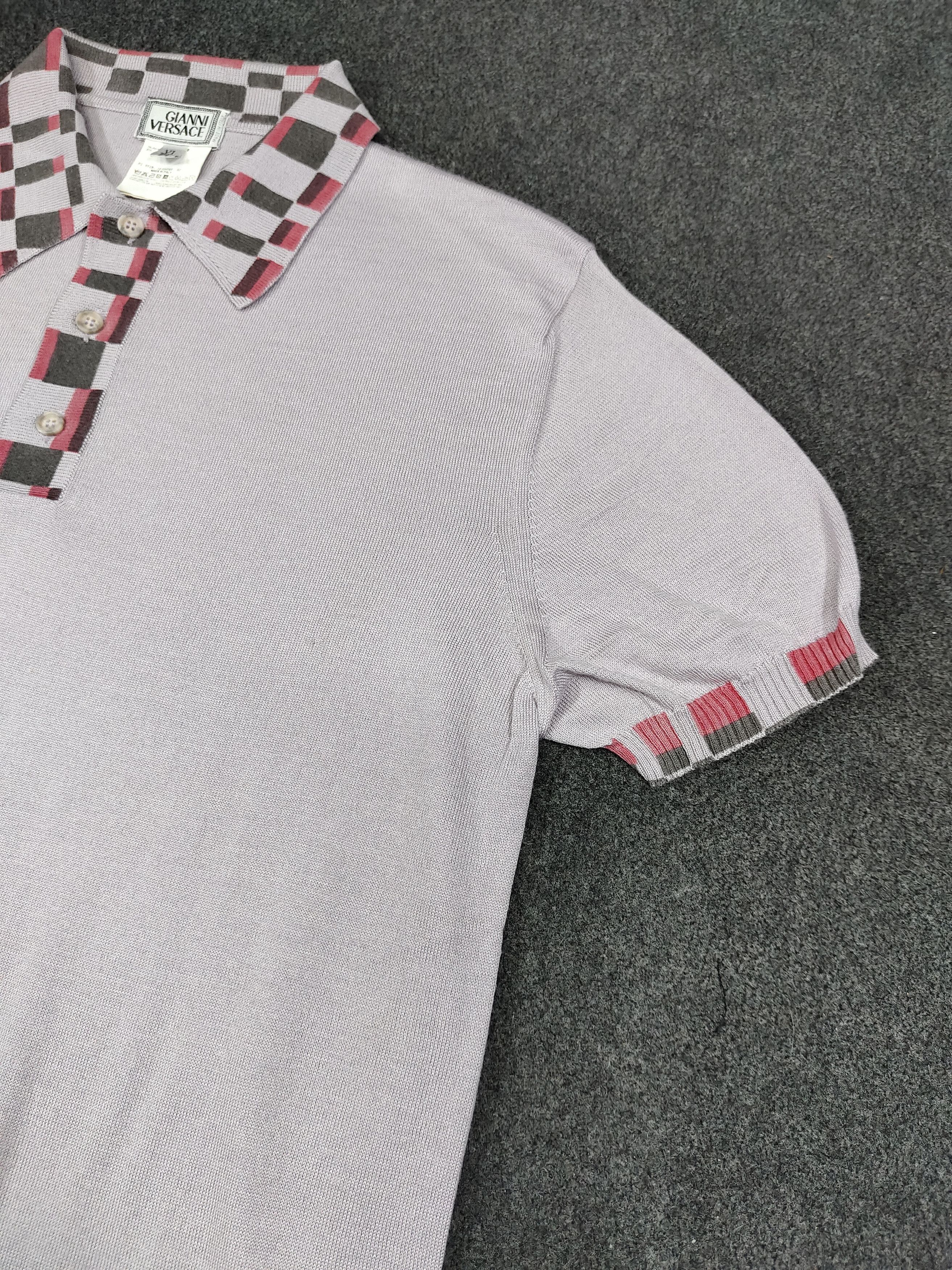 Versace 90s Gianni Versace- Minimal Geometric Collar Wool Knit Polos Size US L / EU 52-54 / 3 - 3 Thumbnail