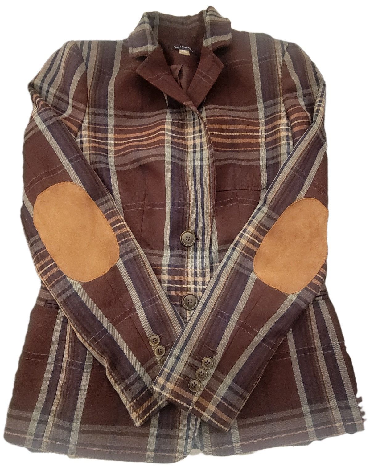 Tommy Hilfiger Tommy Hilfiger Blazer ElbowPatch Plaid Burgundy Sport Coat Size XS / US 0-2 / IT 36-38 - 1 Thumbnail