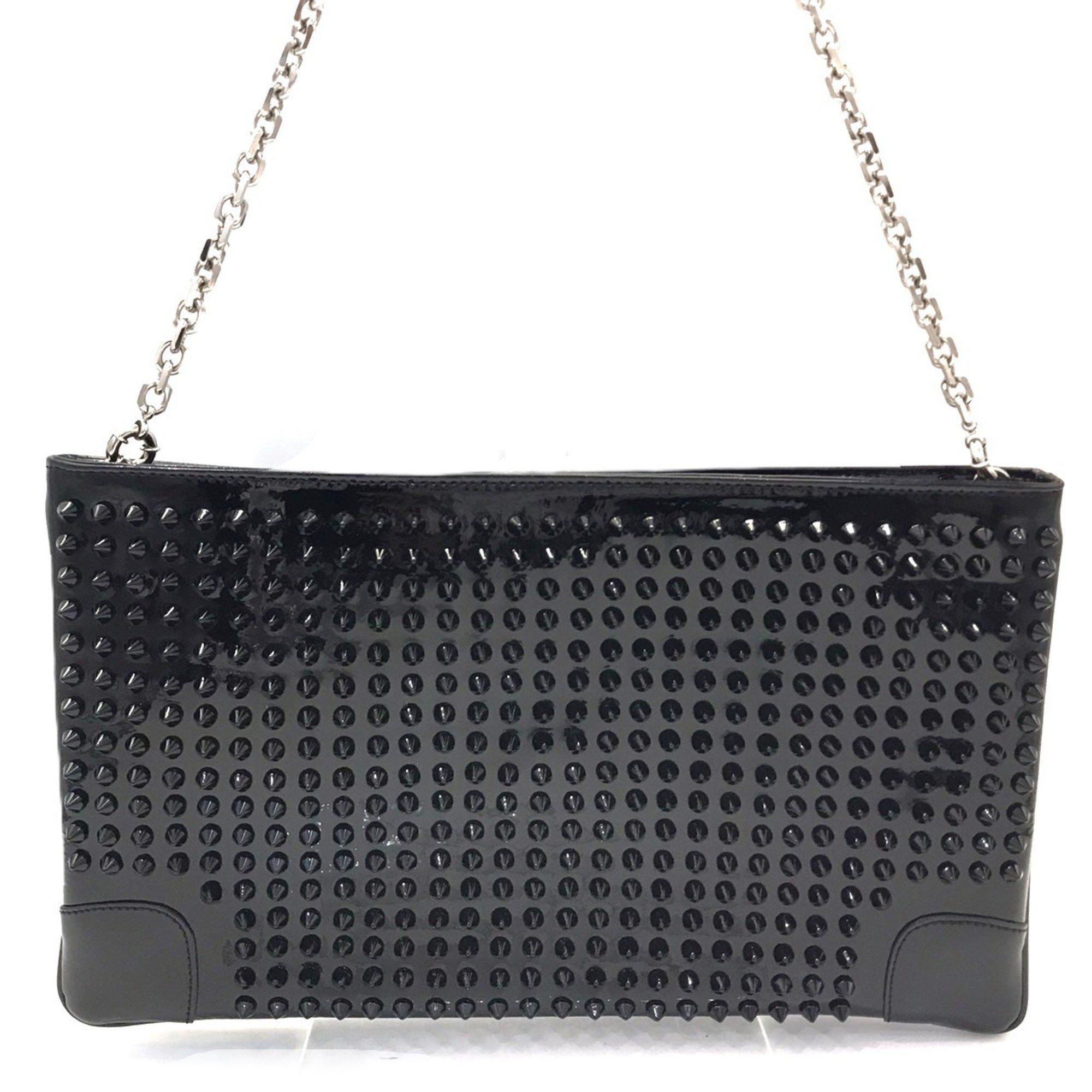 Christian Louboutin Christian Louboutin Studded Clutch Shoulder Bag Enamel Black Chain Size ONE SIZE - 1 Thumbnail