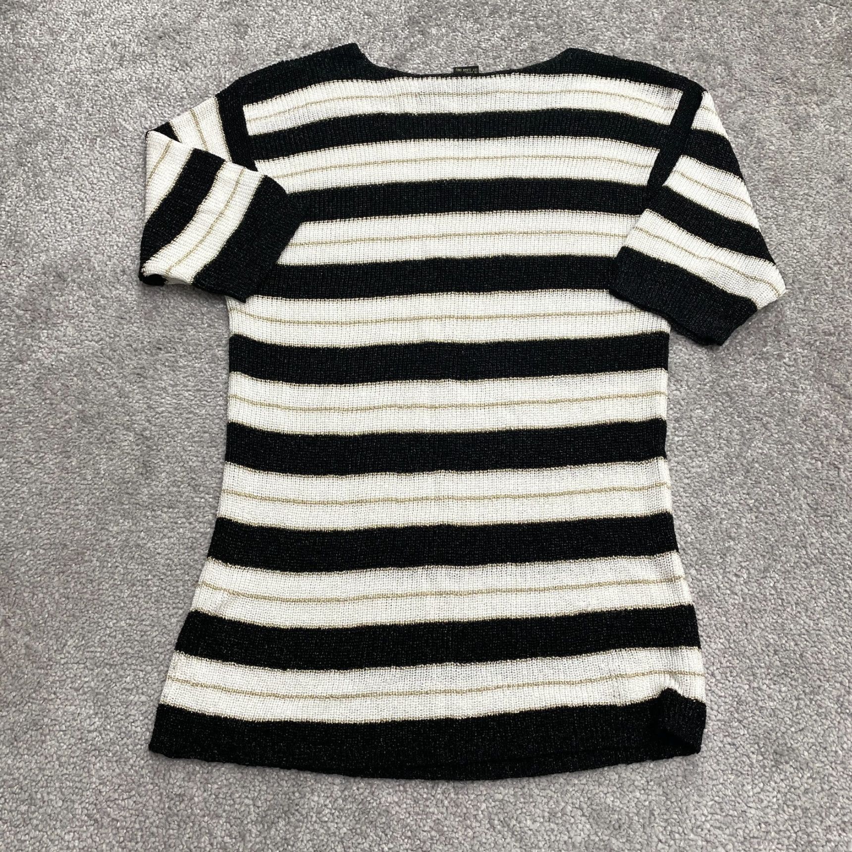 Vintage Tesori Shiny Sweater Womens XS Black White Gold Striped Crew Neck Half Sleeve Size XS / US 0-2 / IT 36-38 - 2 Thumbnail