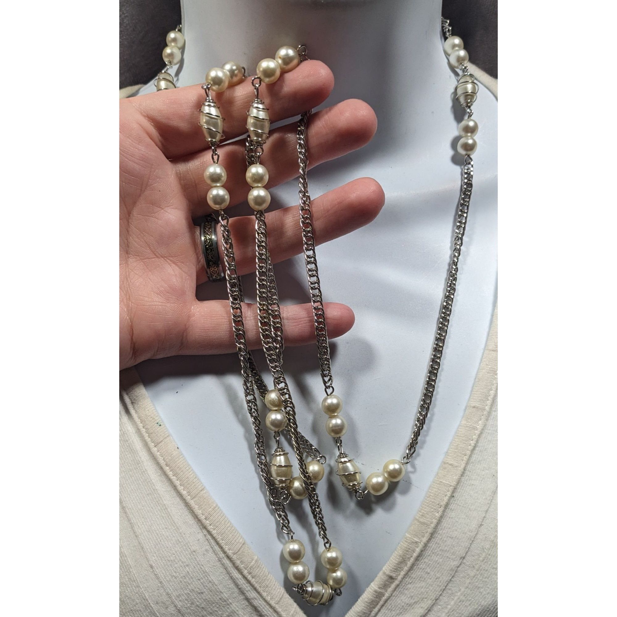 Other Vintage Wire Wrapped Faux Pearl Station Necklace Size ONE SIZE - 3 Thumbnail
