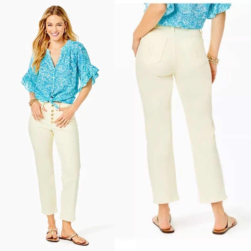 Lilly Pulitzer NWT New $178 Lilly Pulitzer South Ocean High-Rise Lemon Mer Size 30" / US 8 / IT 44 - 1 Thumbnail