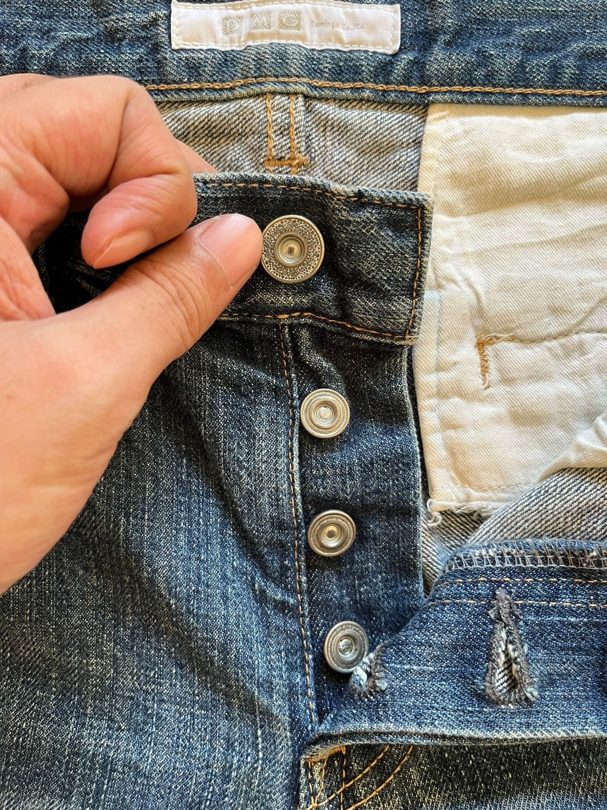 Japanese Brand Vintage Japanese Domingo Blue Wash Distressed Cargo Jeans Size US 31 - 3 Thumbnail