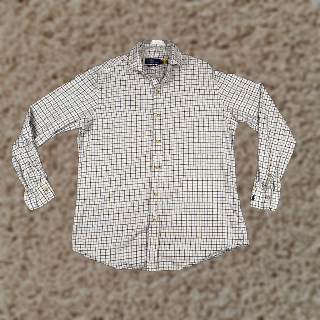 Polo Ralph Lauren VINTAGE Polo Ralph Lauren Shirt Adult XL White Plaid Cotton Custom Fit Size US XL / EU 56 / 4 - 1 Thumbnail