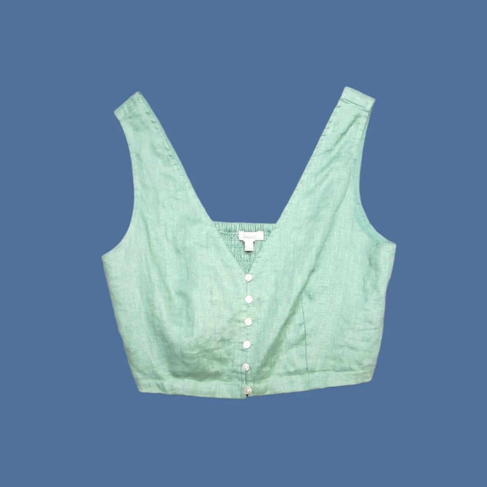 Madewell Madewell Green Trellis Gwen Crop V-Neck Button Front Linen Vest Top Women's 0 Size XS / US 0-2 / IT 36-38 - 1 Thumbnail