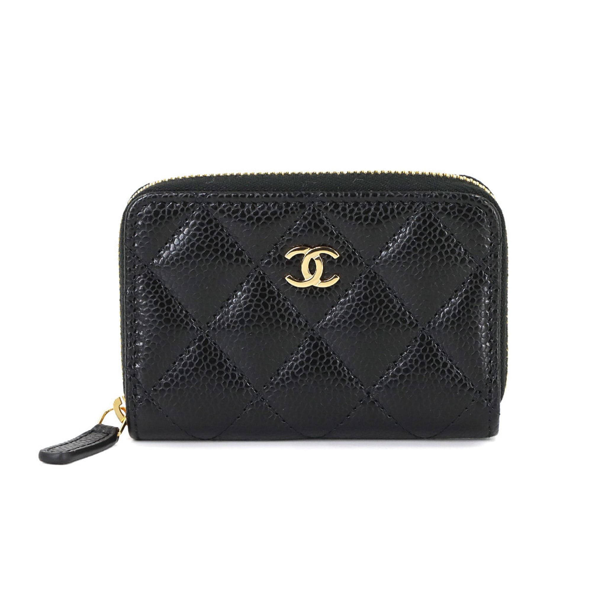 CHANEL Matelasse Classic Zip Coin Purse Caviar Leather Black Coco Mark Gold Hardware AP0216
