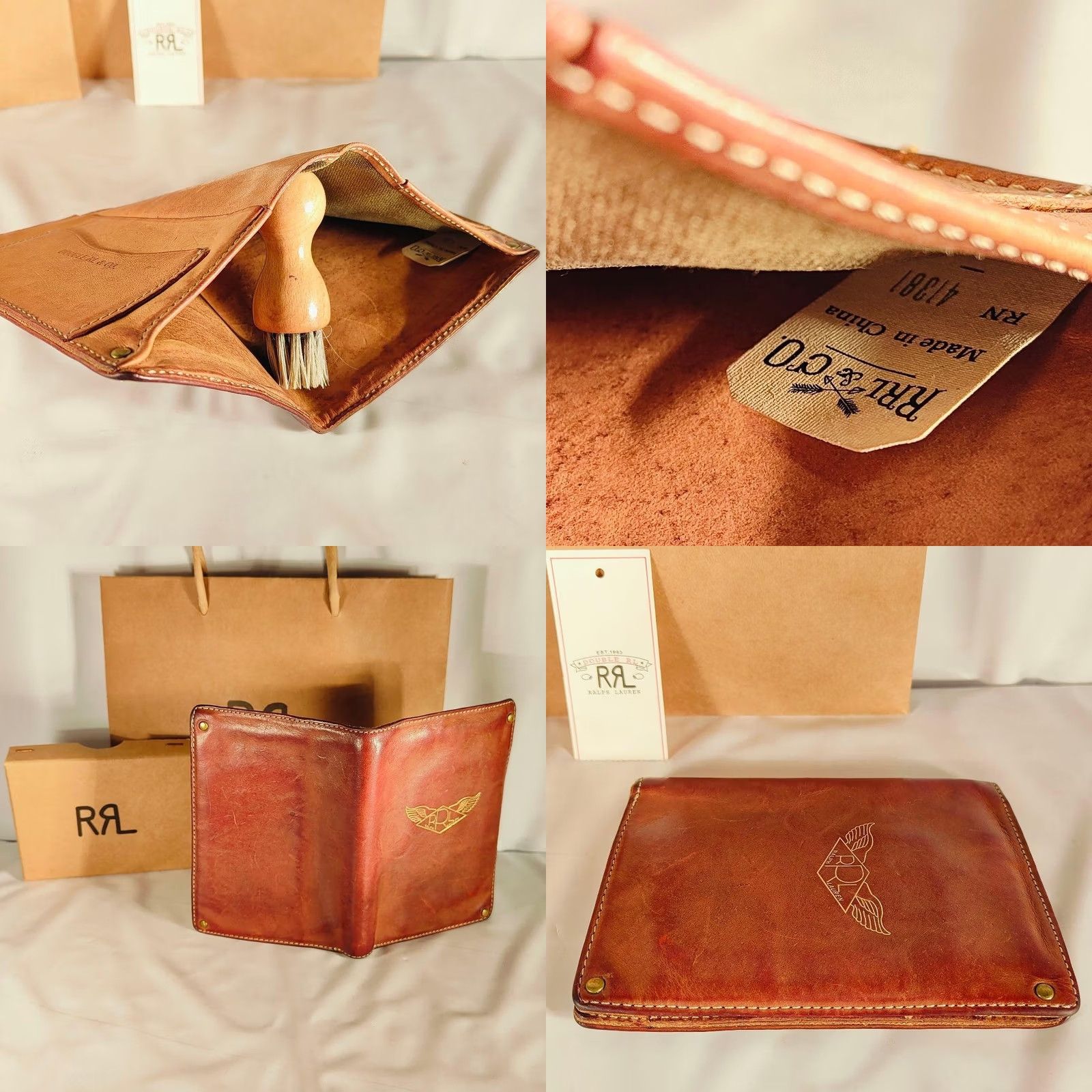 Ralph Lauren RRL Ralph Lauren Wallet Bag Card Holder A-2 Type Logo Eagle Brown Leather Pre-owned Unisex Folding Bifold Card Wallet Mens Womens Boys Girls Size ONE SIZE - 8 Thumbnail
