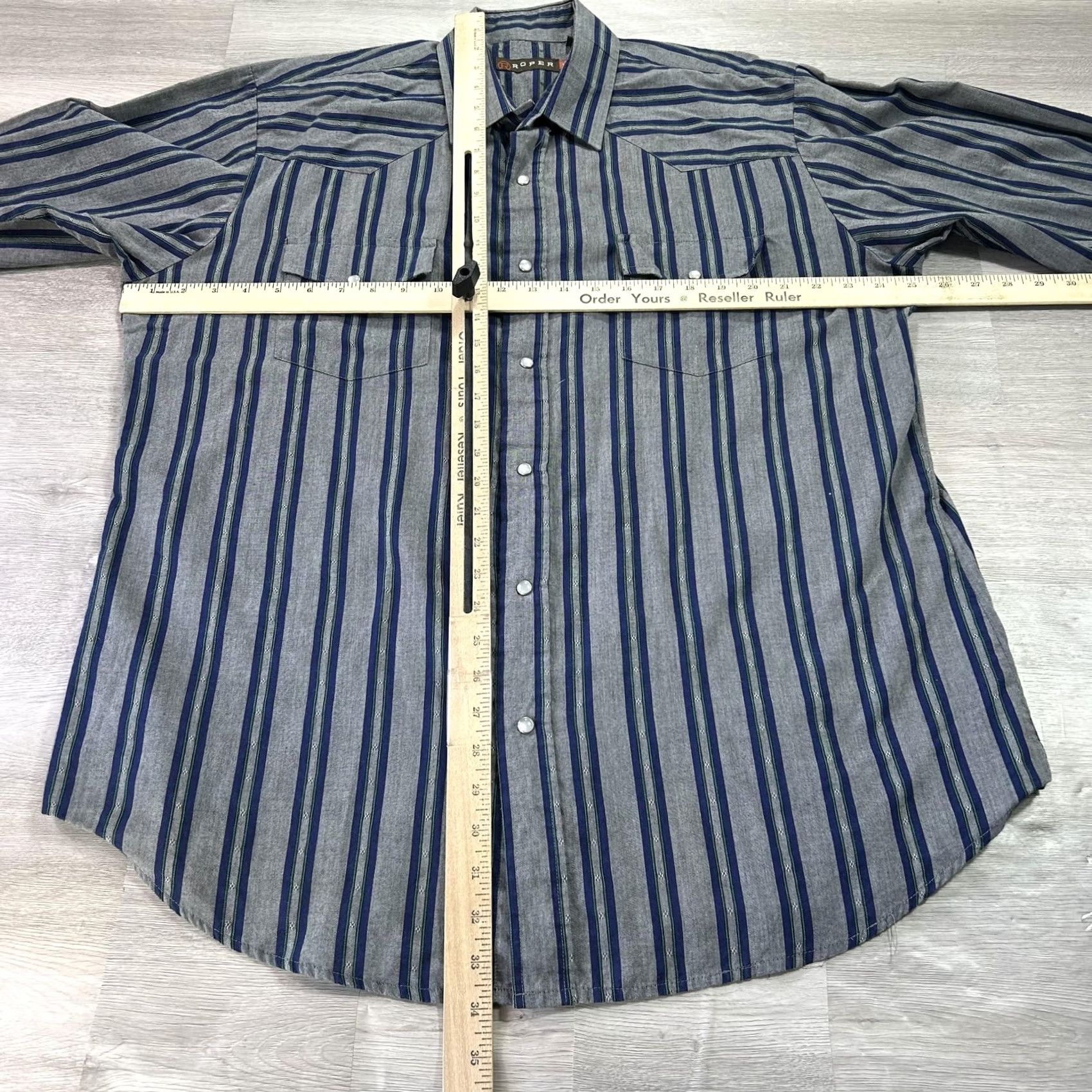 Roper Roper Shirt Mens XL Gray Stripe Long Sleeve Western Pearl Snap Casual Cotton Size US XL / EU 56 / 4 - 5 Thumbnail
