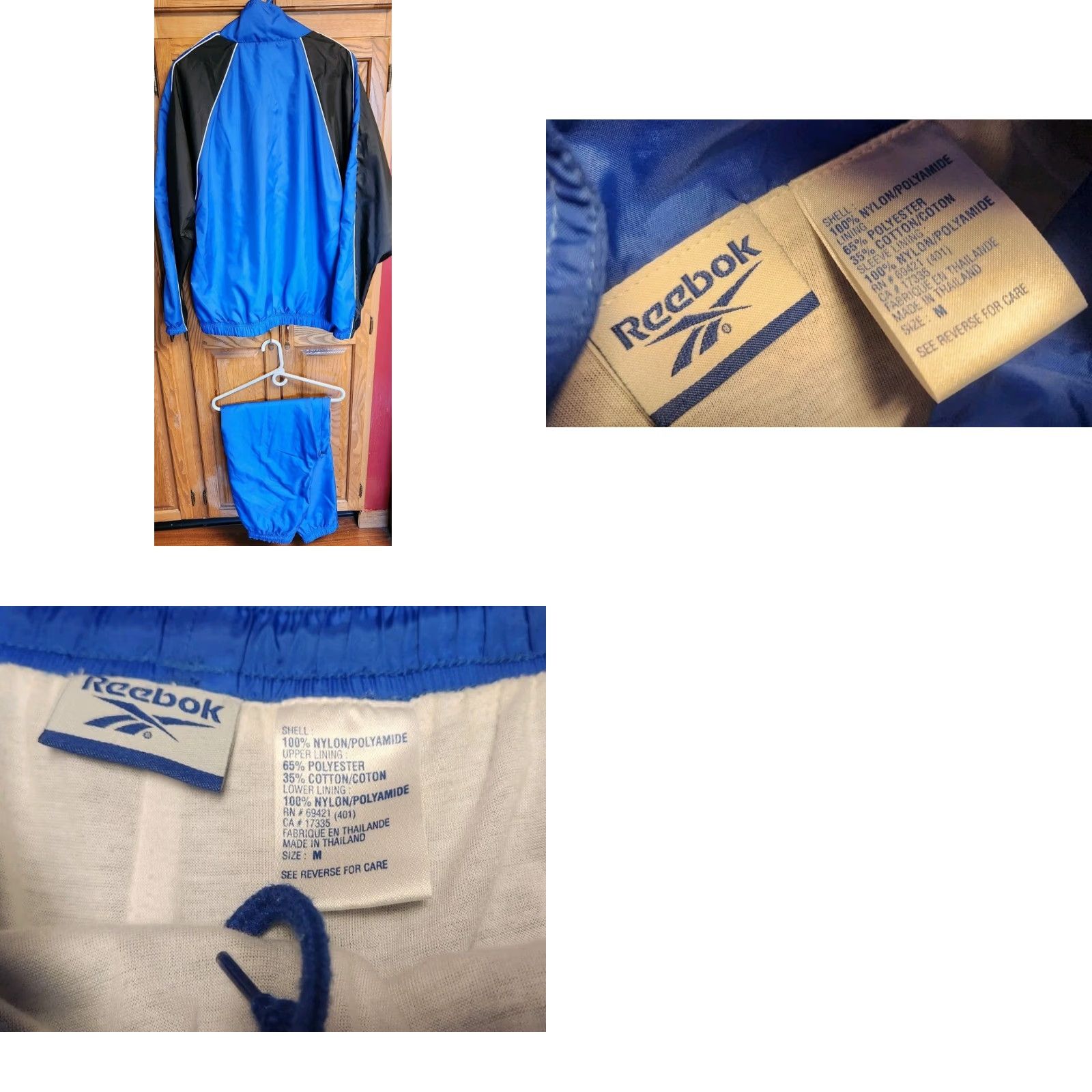 Reebok VINTAGE Reebok Track Suit Mens M Medium Blue Black Logo Nylon Lined Jacket Pants Set Size 40R - 8 Thumbnail