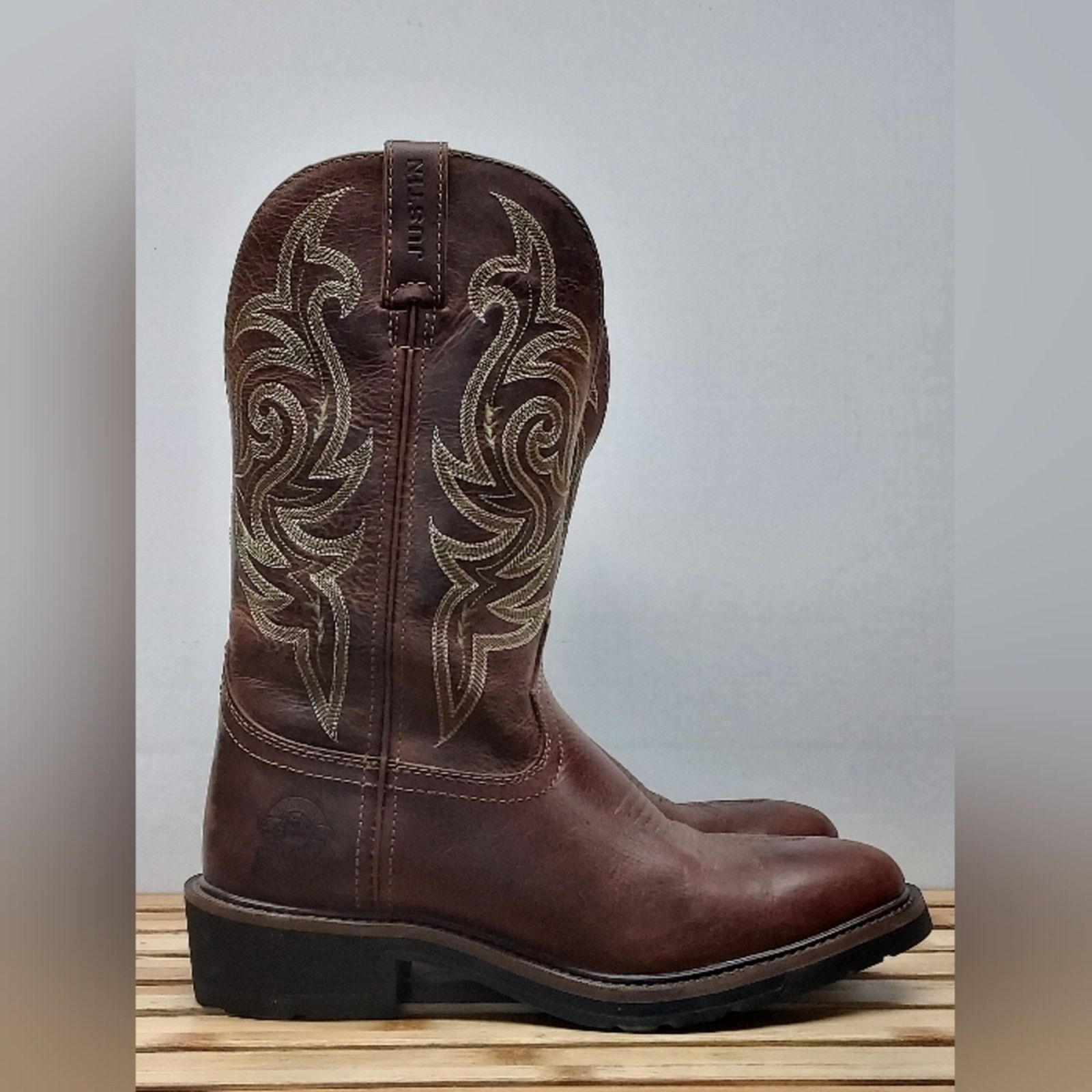 Justin Boots Justin Mens Dark Brown Classic Western Leather Boots Size 9D Size US 9 / EU 42 - 6 Thumbnail