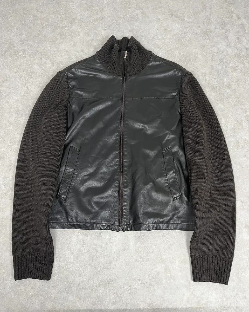 Prada 2000s Prada Brown Wool & Black Front Leather Jacket Size US L / EU 52-54 / 3 - 1 Thumbnail