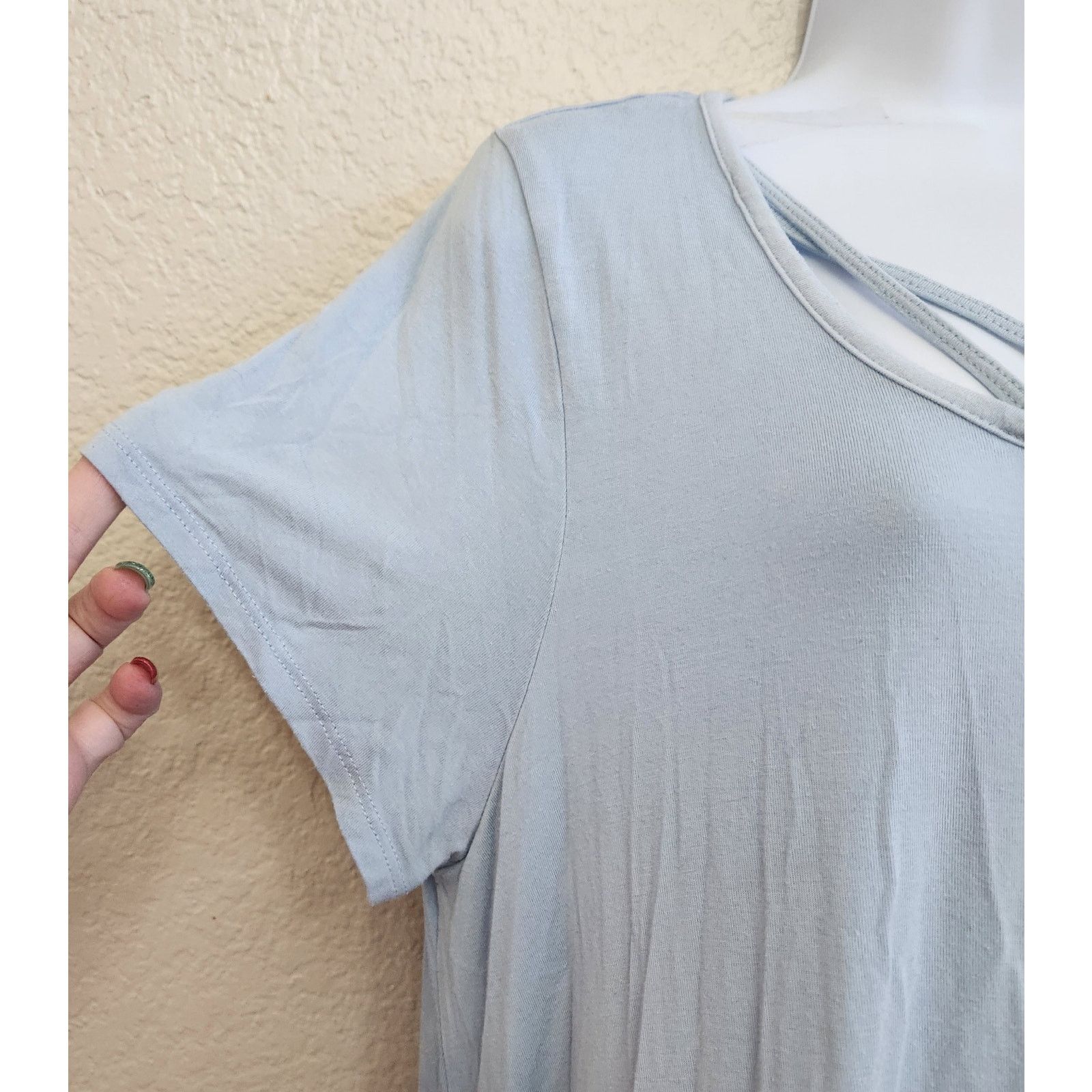 Other Terre Bleue Light Blue Shark Bite Hem Short Sleeve Top Large Size L / US 10 / IT 46 - 2 Thumbnail
