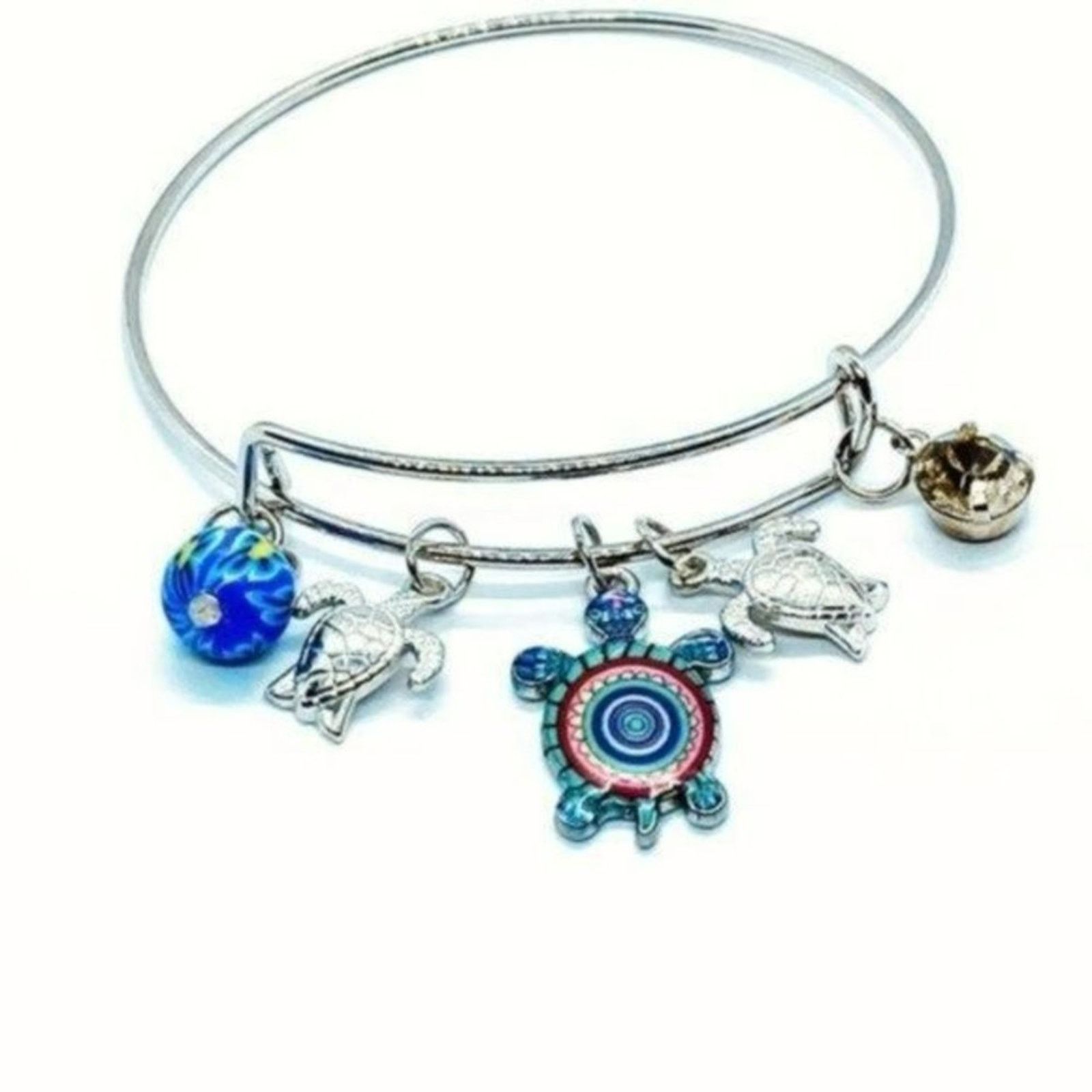 Other Beaded Sea Turtle Charm Colorful Bangle Bracelet Size ONE SIZE - 6 Thumbnail
