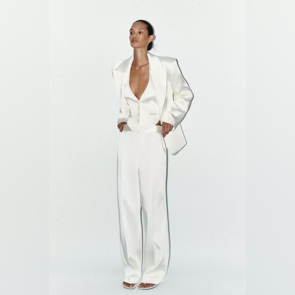 Zara ZARA OYSTER WHITE SATIN BLAZER Size M / US 6-8 / IT 42-44 - 3 Thumbnail