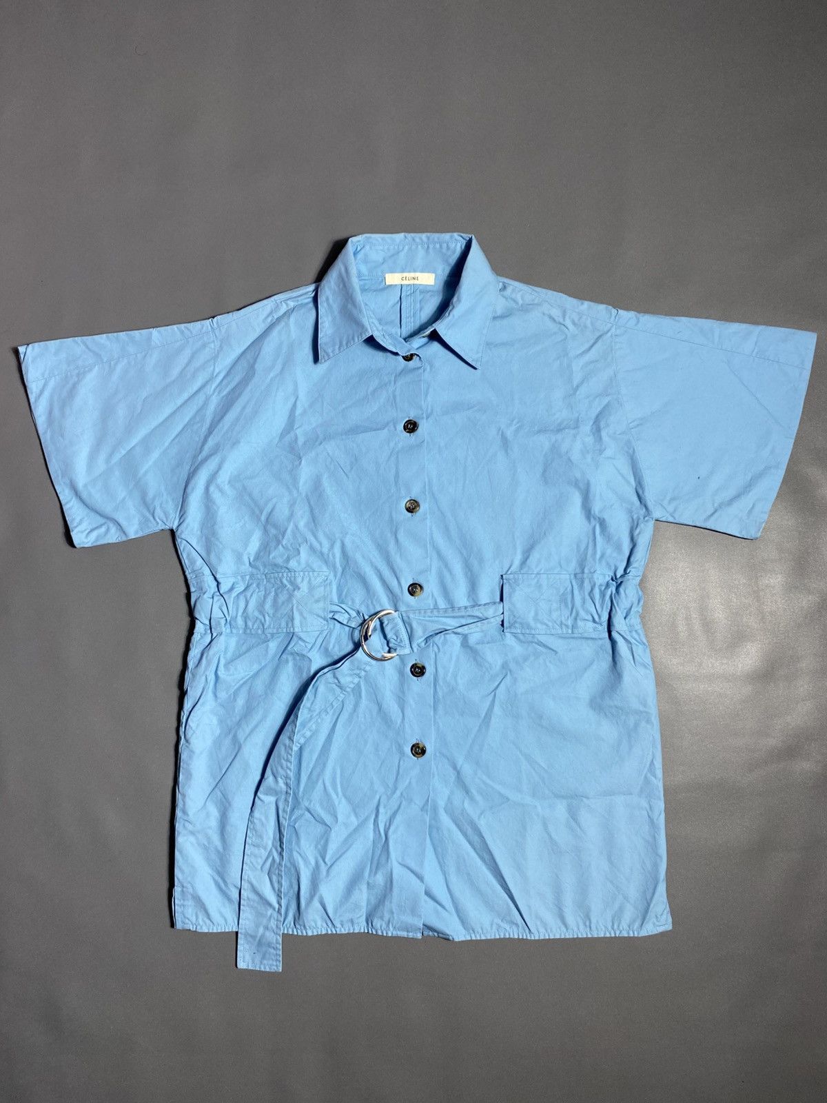 Celine CELINE Phoebe Philo Blue Cotton Silver d Ring Belt Shirt Size M / US 6-8 / IT 42-44 - 1 Thumbnail
