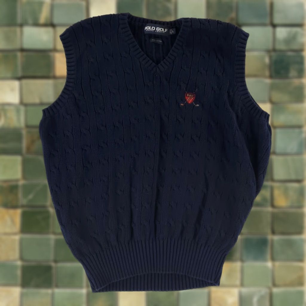 Polo Ralph Lauren Polo Ralph Lauren Vest Men L Cable Knit Navy Blue Crest Polo Golf Sweater Vest L Mens Navy Crest Cable Knit Blue Size US L / EU 52-54 / 3 - 1 Thumbnail