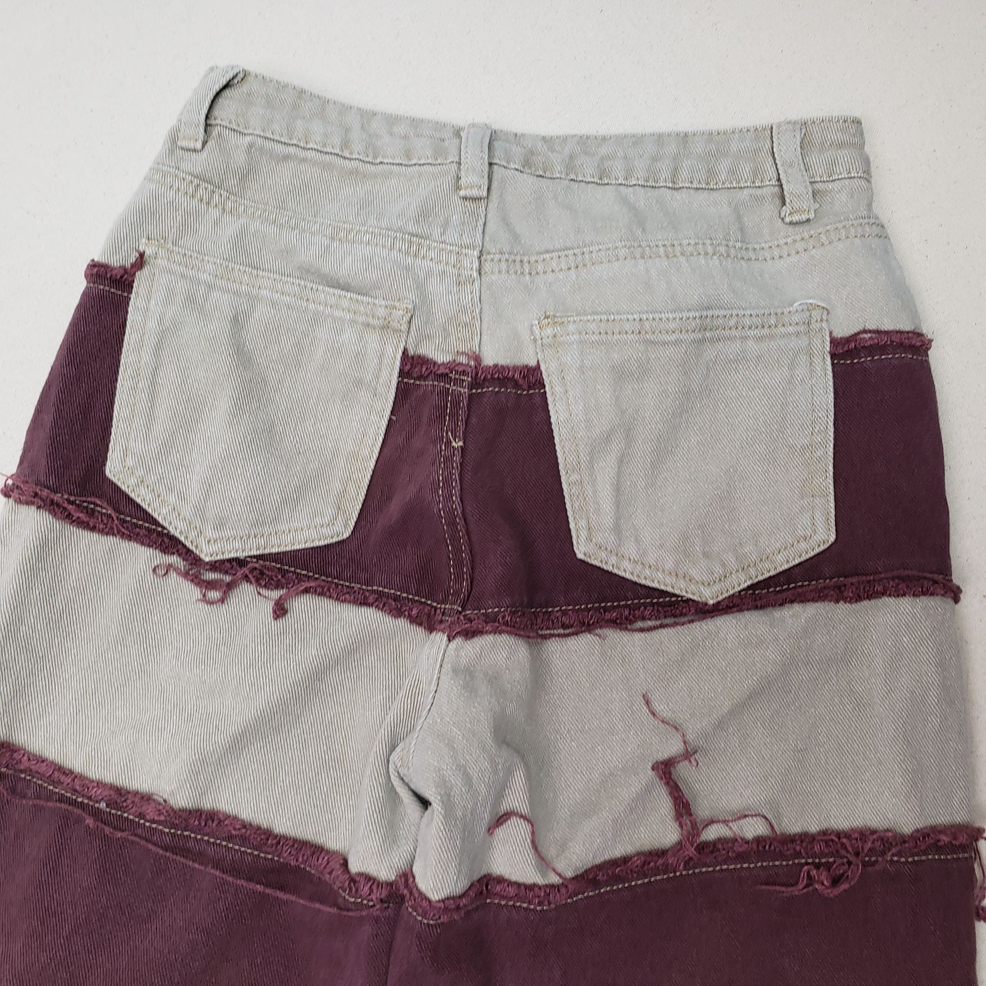 Shein Shein 2-Tone Patchwork Denim Maroon/Bone Straight Leg Jeans Size 22" - 4 Thumbnail