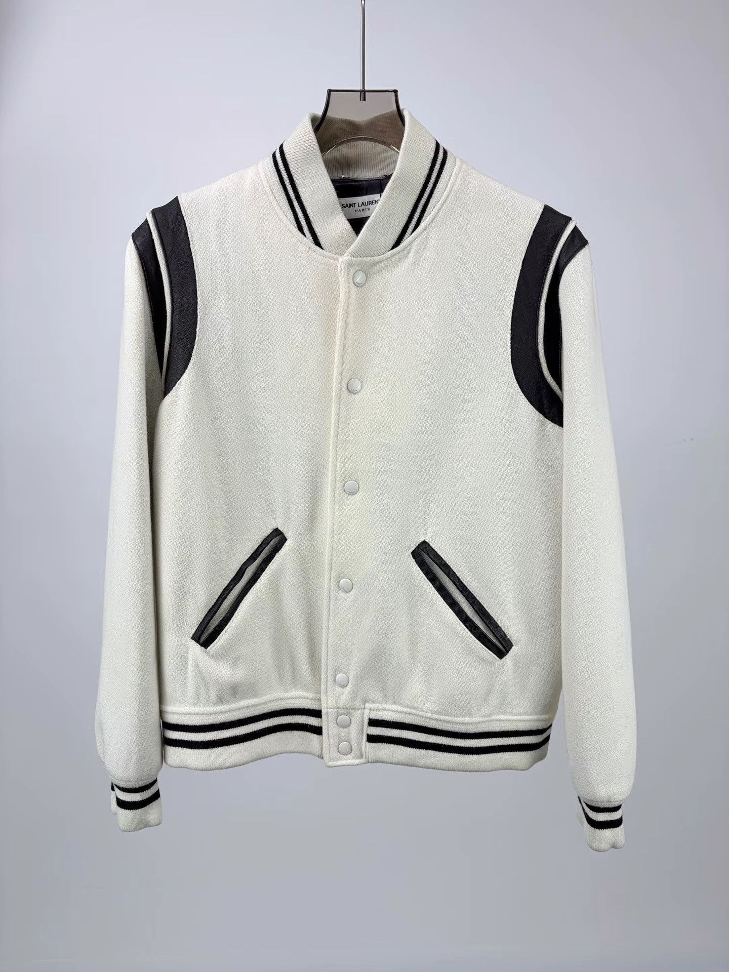 Saint Laurent Paris SAINT LAURENT SLP White Leather Panel Bomber Jacket Size US M / EU 48-50 / 2 - 1 Thumbnail