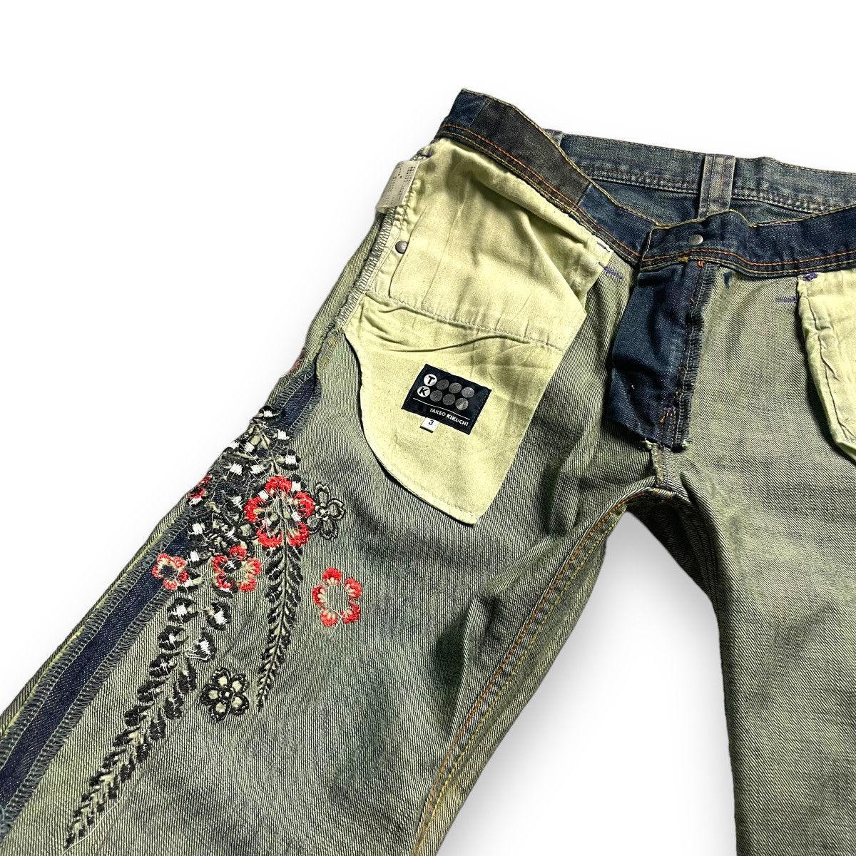 Takeo Kikuchi 🇯🇵 TAKEO KIKUCHI EMBROIDERED FLORAL DENIM PANTS Size 31" - 10 Thumbnail