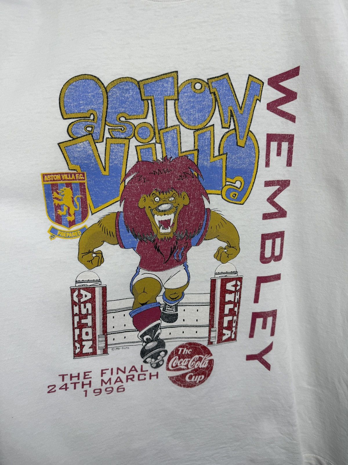 Fruit Of The Loom 🇬🇧 Vintage 1996 Aston Villa Coca Cola Cup Final Wembley T-Shi Size US M / EU 48-50 / 2 - 4 Thumbnail