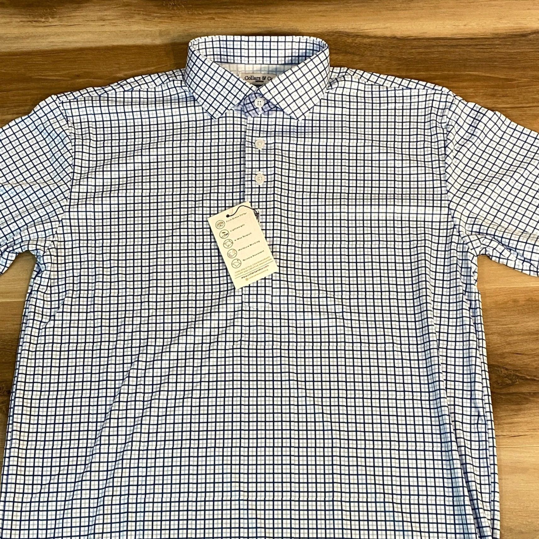 CO Collars & Co Polo Shirt Mens M Short Sleeve Plaid Dress Collar Button Up Golf Casual Size 40R - 4 Thumbnail